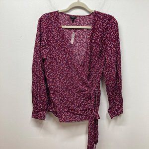 NWT Talbots wrap top maroon floral print blouse large petite
